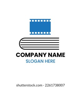 Movie Book Logo Design Concept With Book and Reel Icon Template