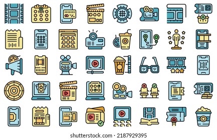 Movie booking icons set outline vector. Routine life. Daily home