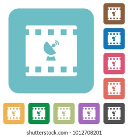 Movie broadcasting white flat icons on color rounded square backgrounds