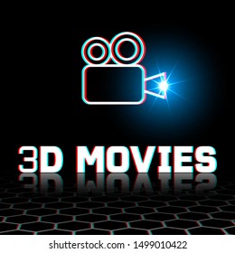 Movie camera. 3d anaglyph motion picture concept. Vector illustration