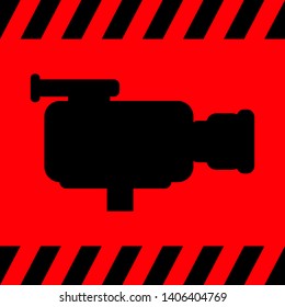 Movie camera black on a red background, vector illustration for design