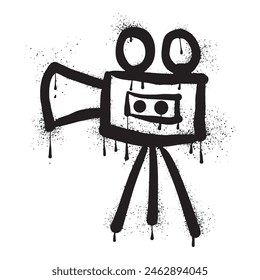 Movie camera with black spray paint graffiti art