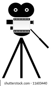 movie camera with body of camera as film strip - vector