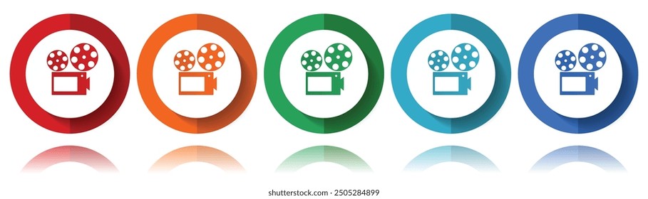 Movie camera, cinema vector icons, flat icon set for logo design, webdesign and mobile applications, colorful web button collection in eps 10