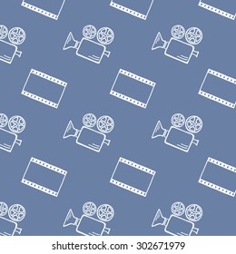 Movie camera and clapper board doodle vector seamless