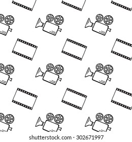 Movie camera and clapper board doodle vector seamless