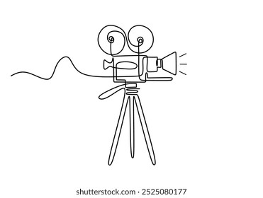 Movie camera continuous one line drawing. Filming and entertainment concept. Video production tool. Vector illustration minimalist background.