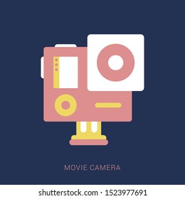Movie camera and film modern retro vintage poster background vector illustration. Minimal flat icon