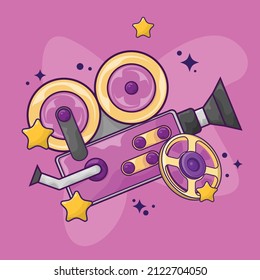 Movie Camera with Film Reel Cinema Vector Illustration