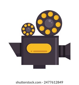 movie camera with film reel flat illustration	