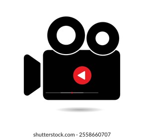 Movie camera for films with play button in the middle illustration. Movie camera icon