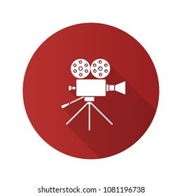 Movie camera flat design long shadow glyph icon. Cine camera. Vector silhouette illustration