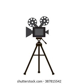 Movie camera in  flat style, gray color  white background