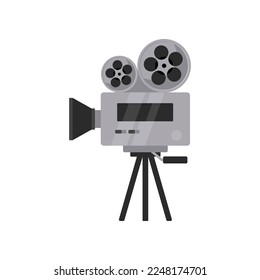 Movie camera flat vector illustration. Cinema element, camera on white background. Movie or film industry, cinematography concept