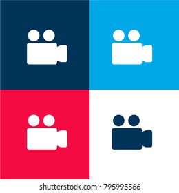 Movie camera four color material and minimal icon logo set in red and blue