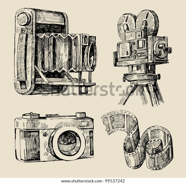 Movie Camera Hand Drawn Stock Vector (Royalty Free) 99537242