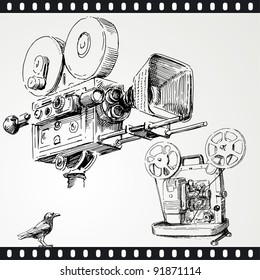 movie camera - hand drawn set