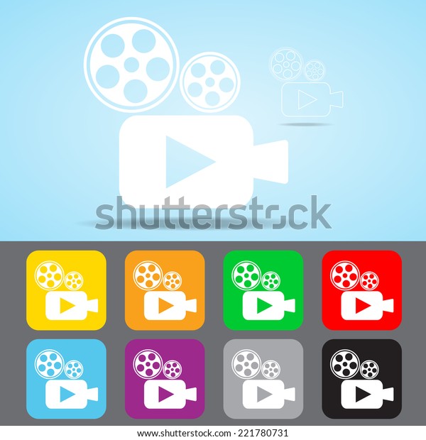 Movie\
camera icon with color variations, vector EPS\
10.