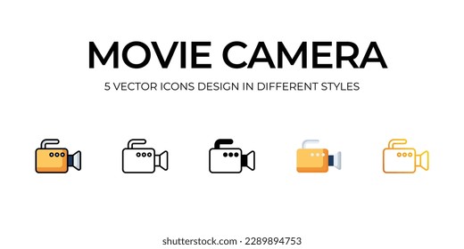 Movie Camera Icon Design in Five style with Editable Stroke. Line, Solid, Flat Line, Duo Tone Color, and Color Gradient Line. Suitable for Web Page, Mobile App, UI, UX and GUI design.