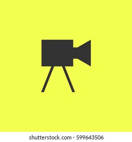 Movie camera icon flat. Black pictogram on white background. Vector illustration symbol and bonus button