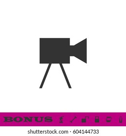 Movie camera icon flat. Black pictogram on white background. Vector illustration symbol and bonus button