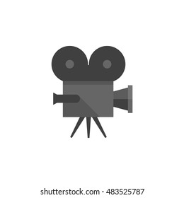 Movie camera icon in flat color style. Technology entertainment recording cinema film vintage 