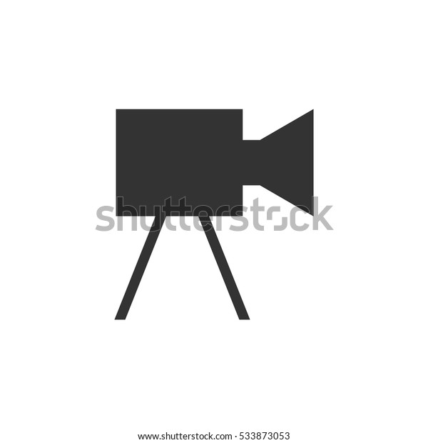Movie camera icon flat. Illustration\
isolated on white background. Vector grey sign\
symbol