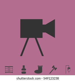 Movie camera icon flat. Simple vector grey pictogram and bonus symbol