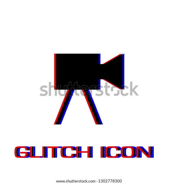 Movie camera icon flat. Simple\
pictogram - Glitch effect. Vector illustration\
symbol