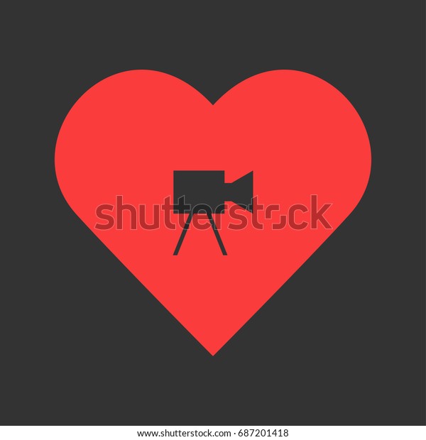 Movie camera icon flat. Simple\
pictogram on heart background. Vector illustration\
symbol