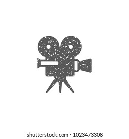 Movie camera icon in grunge texture. Vintage style vector illustration.