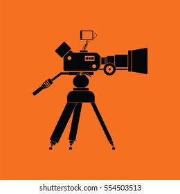 Movie Camera Icon. Orange Background With Black. Vector Illustration.