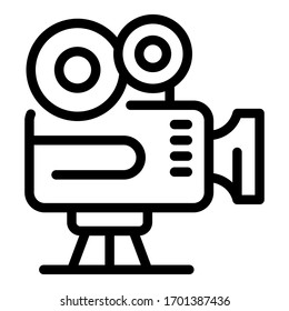 Movie camera icon. Outline movie camera vector icon for web design isolated on white background