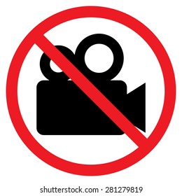 Movie camera icon. Red prohibition sign. Stop symbol