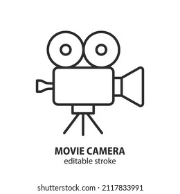 Movie Camera Line Icon. Editable Stroke.