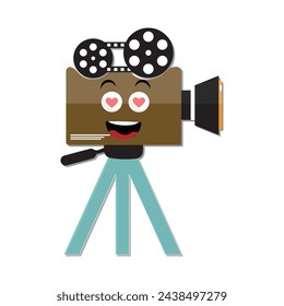 Movie camera mascots character, Retro movie film mascot cartoon style Vector hand drawn illustration, suitable for cinema and children's filmmaking themes
