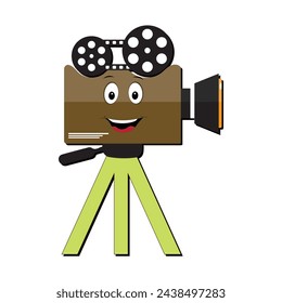 Movie camera mascots character, Retro movie film mascot cartoon style Vector hand drawn illustration, suitable for cinema and children's filmmaking themes