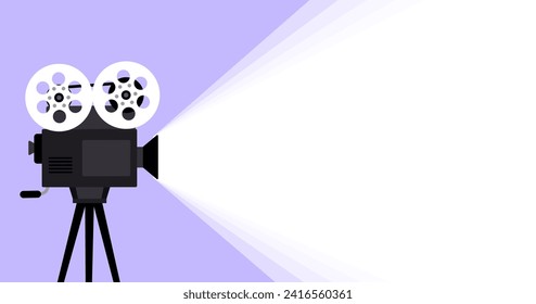 Movie camera mockup icon. Template for text. Flat style. Vector illustration