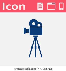 Movie camera on tripod flat icon 
