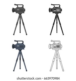 Movie camera on a tripod. Making a movie single icon in cartoon style vector symbol stock illustration web.