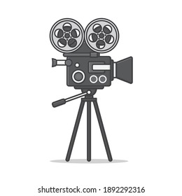 Movie Camera On A Tripod Vector Icon Illustration. Movie And Film Flat Icon