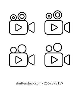 Movie camera outline icon set. Video cinema sign symbol. Editable stroke