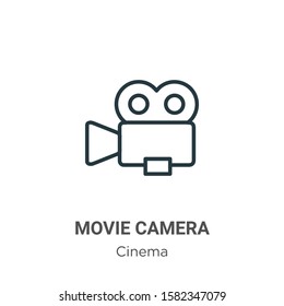 Movie camera outline vector icon. Thin line black movie camera icon, flat vector simple element illustration from editable cinema concept isolated on white background