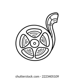 Movie camera reel hand drawn outline doodle icon. Motion movie, film and cinema camera reel vector illustration for print, web, mobile isolated on white background.