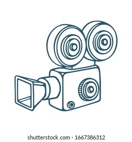Movie camera. Retro movie camera outline vector illustration. Part of set.  