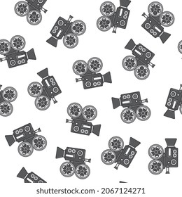 Cámara De Películas Con Un Patrón Sin Precedentes En Un Fondo Blanco. Ilustración Del Vector De Icono De Película Y Película
