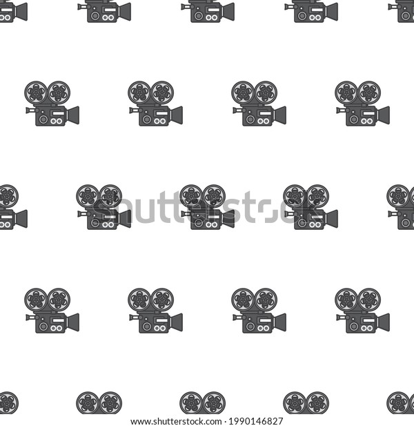 Movie Camera Seamless Pattern On A\
White Background. Movie And Film Theme Vector\
Illustration