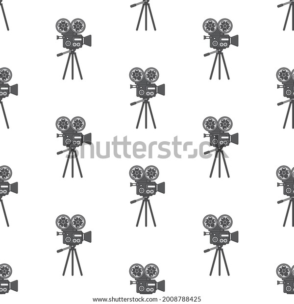 Movie Camera Seamless Pattern On A White\
Background. Film Theme Vector\
Illustration
