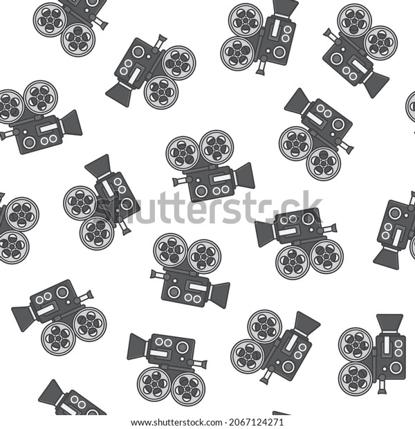 Movie Camera Seamless Pattern On A\
White Background. Movie And Film Icon Vector\
Illustration
