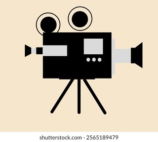 Movie Camera with simple illustration design of movie reels